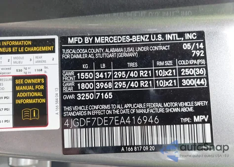 2014 Mercedes-Benz Gl 550 4Matic из США, поврежденный, VIN 4JGDF7DE7EA416946